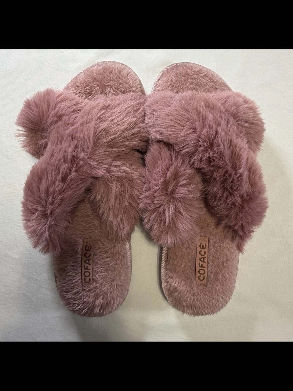 Coface Plush Pink Faux-Fur Crossband Slippers